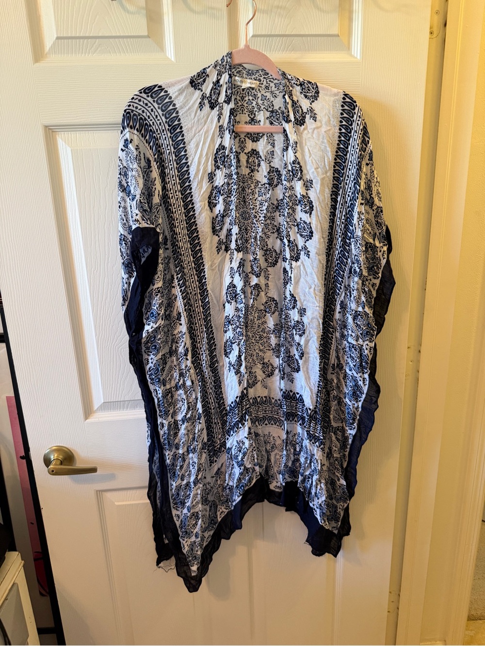 Woven Heart Navy & White Printed Open-Front Kimono